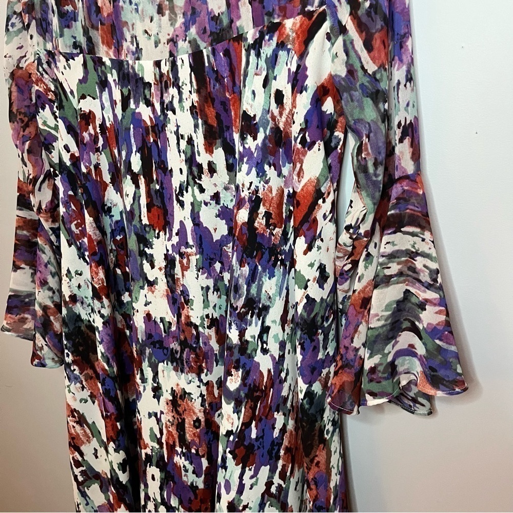 Anthropologie Paper Crown Endora Half Length Bell Sleeve Abstract Mini Dress S - Picture 8 of 16